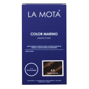 Kit Color Marino 6.0 Rubio oscuro La Caja Azul LA MOTA Color Marino 6.0 rubio oscuro coloración en aceite LA MOTA La Caja Azul kit de color en casa 3 aplicaciones LA MOTA Kit Color Marino 6.0 rubio oscuro cubre canas LA MOTA Coloración en aceite Color Marino 6.0 rubio oscuro Resultado natural rubio oscuro Color Marino LA MOTA