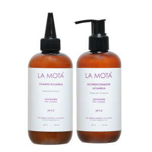 Bodegón de la Línea Acuarela de LA MOTA®, productos capilares para proteger y realzar el color del cabello
