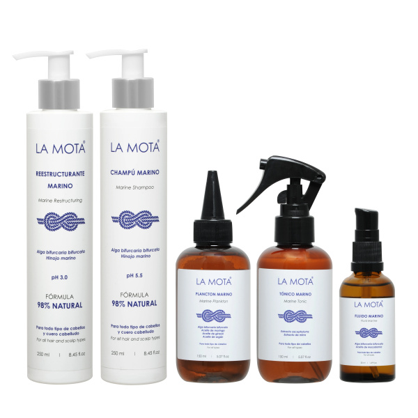 Pack Marino Supreme LA MOTA® — Champú Marino, Reestructurante pH 3.0, Plancton Marino, Tónico y Fluido Marino con alga bifurcaria